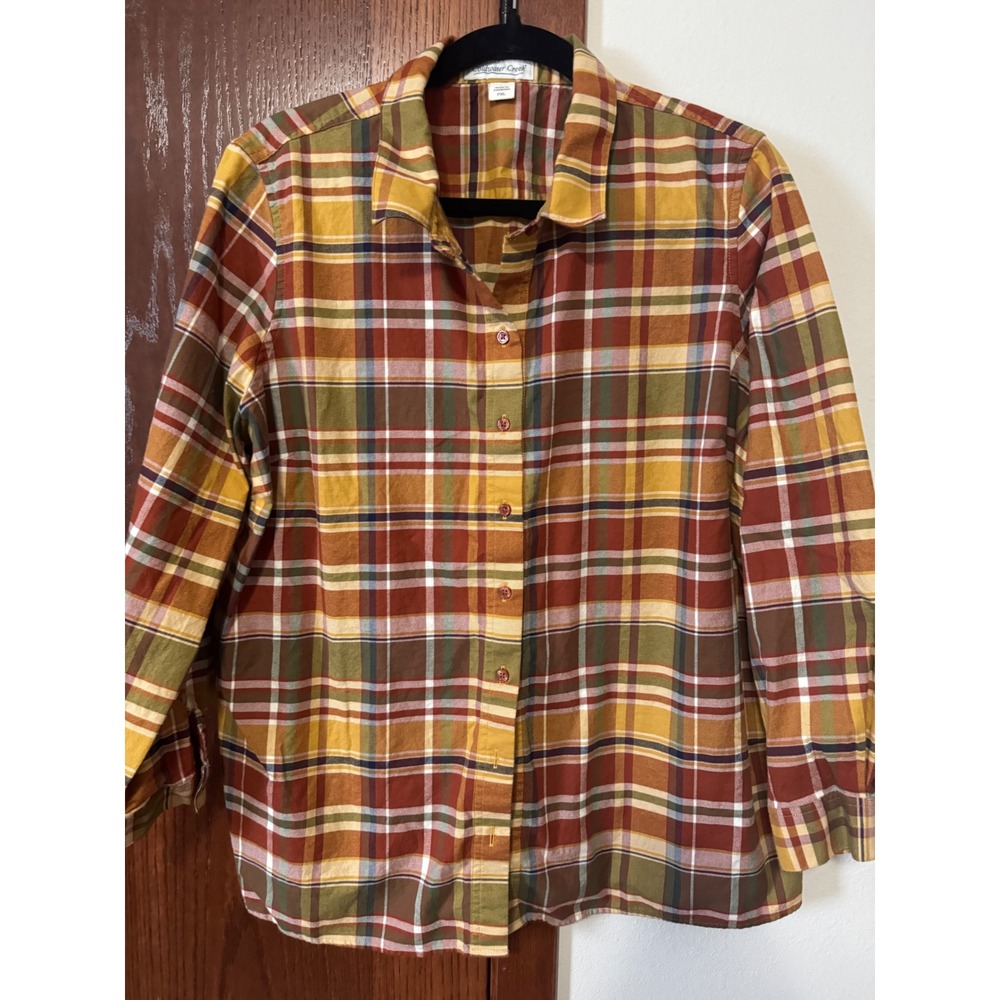Coldwater Creek Womens PXL Plaid Button Down Shirt Cotton Long Sleeve 608758